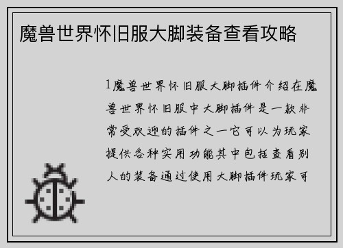 魔兽世界怀旧服大脚装备查看攻略