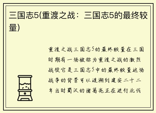 三国志5(重渡之战：三国志5的最终较量)
